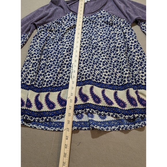 Umgee Blouse Women Small Boho/Hippie Floral/Paisley Bell Sleeve Top Purple/Blue - Picture 8 of 10